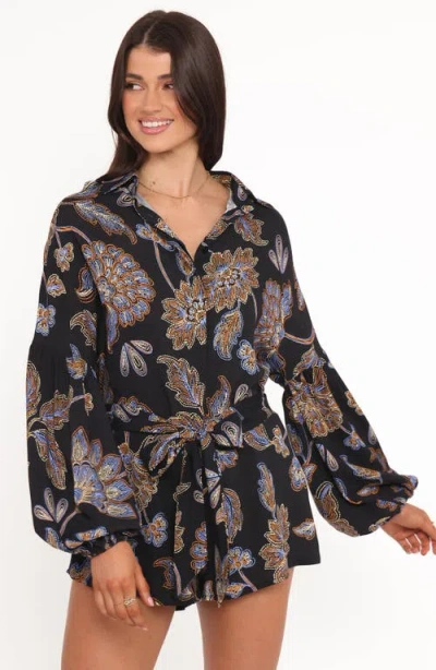 Petal And Pup Petal & Pup Pali Floral Long Sleeve Romper In Black