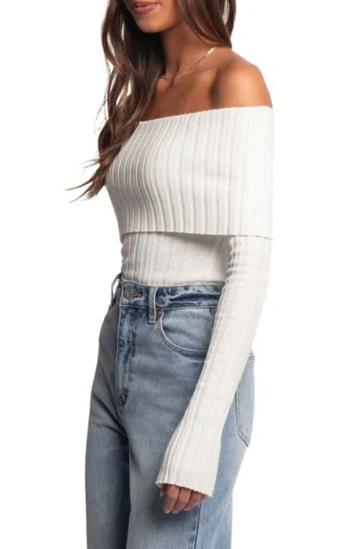 Petal And Pup Petal & Pup Inora Foldover Off The Shoulder Rib Sweater In White