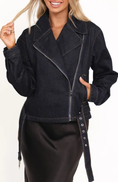 Petal And Pup Petal & Pup Mira Denim Moto Jacket In Blue