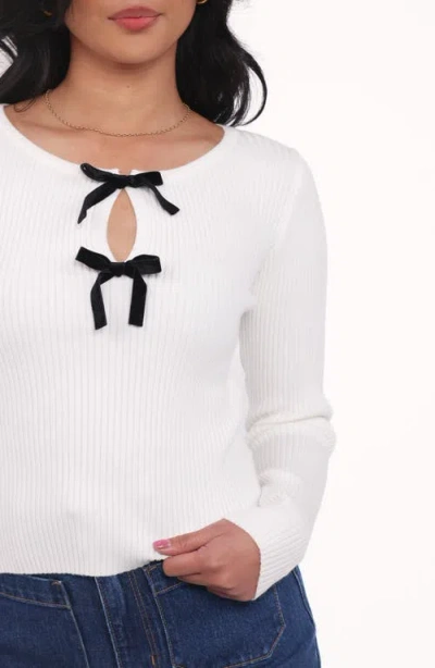 Petal And Pup Petal & Pup Elba Velvet Bow Rib Top In White
