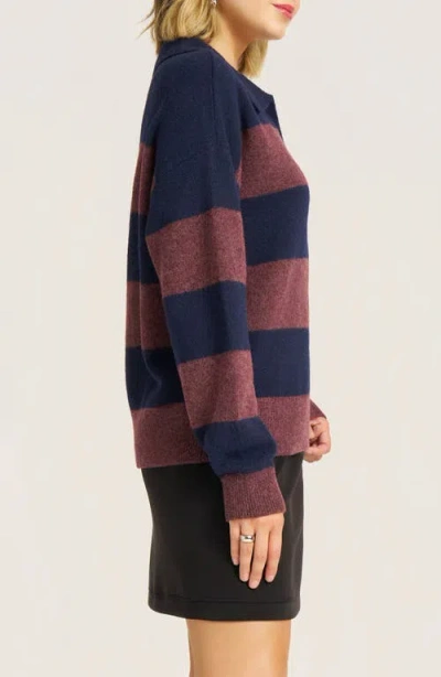 Matty M . Kristie Stripe Johnny Collar Sweater In Blue