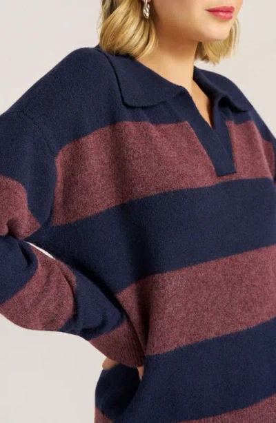 Matty M . Kristie Stripe Johnny Collar Sweater In Blue