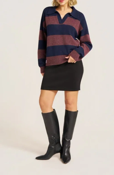 Matty M . Kristie Stripe Johnny Collar Sweater In Blue