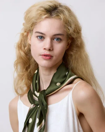 Lost Pattern Nyc Retro Polka Silk Bandana Scarf In Green