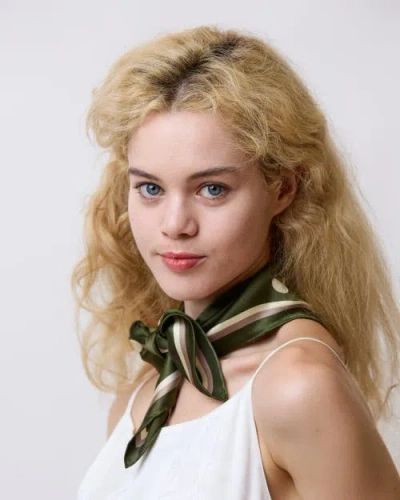 Lost Pattern Nyc Retro Polka Silk Bandana Scarf In Green