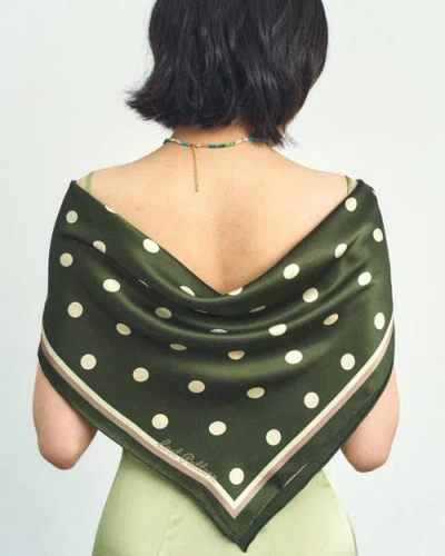 Lost Pattern Nyc Retro Polka Silk Bandana Scarf In Green
