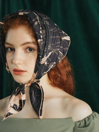 Lost Pattern Nyc Datura Silk Bandana Scarf In Black