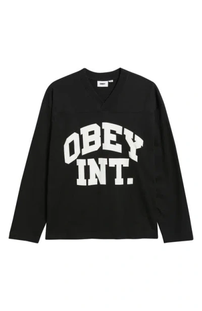 Obey Logo Graphic Football Jersey In Blue