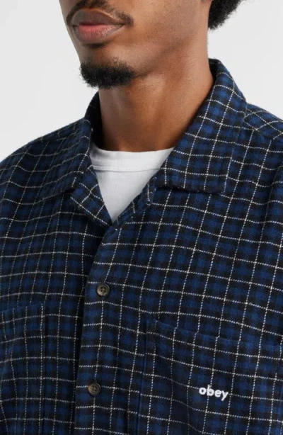 Obey Adams Plaid Long Sleeve Flannel Long Sleeve Camp Shirt In Blue