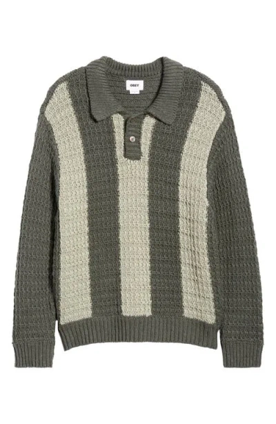 Obey Textured Rugby Polo Sweater In Gray