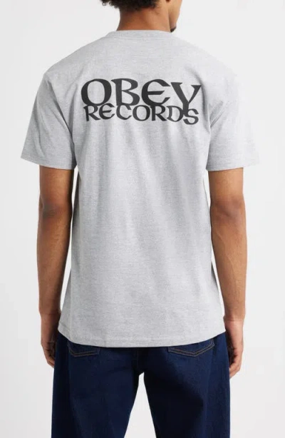 Obey Records Ear Cotton Graphic T-shirt In Gray