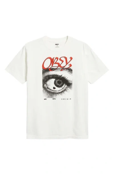 Obey Mid Nite Crisis Cotton Graphic T-shirt In White