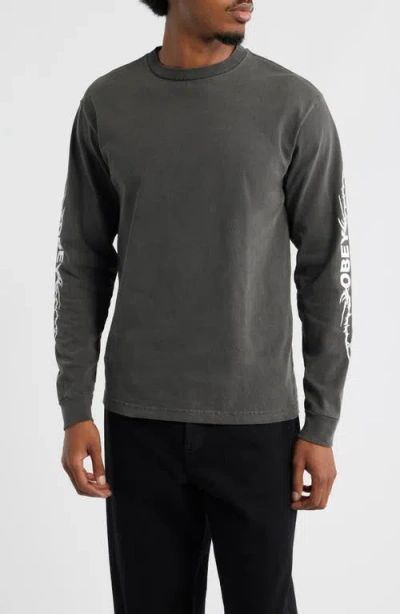 Obey Rose Long Sleeve Cotton Graphic T-shirt In Gray