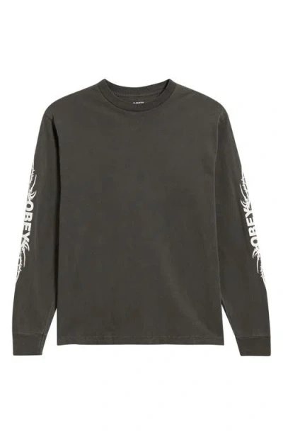Obey Rose Long Sleeve Cotton Graphic T-shirt In Gray