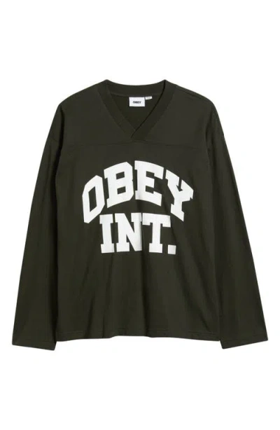 Obey Logo Graphic Football Jersey In Green