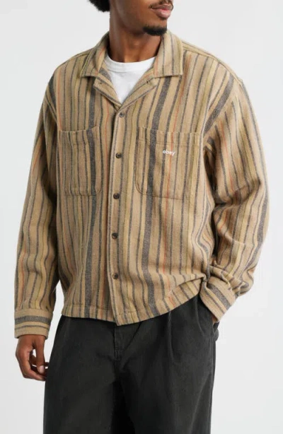 Obey Willard Long Sleeve Camp Shirt In Brown