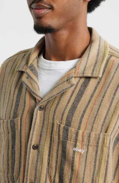 Obey Willard Long Sleeve Camp Shirt In Brown