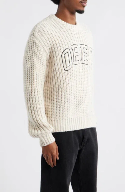 Obey Embroidered Collegiate Logo Ribbed Crewneck Sweater In Neutral
