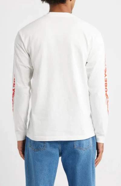 Obey Rose Long Sleeve Cotton Graphic T-shirt In White