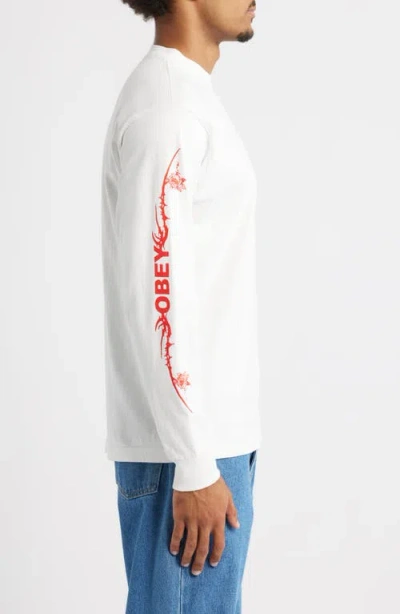 Obey Rose Long Sleeve Cotton Graphic T-shirt In White