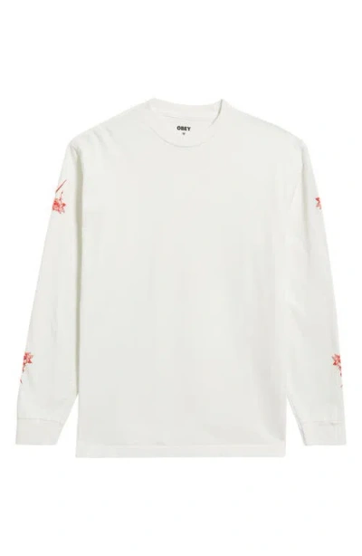 Obey Rose Long Sleeve Cotton Graphic T-shirt In White