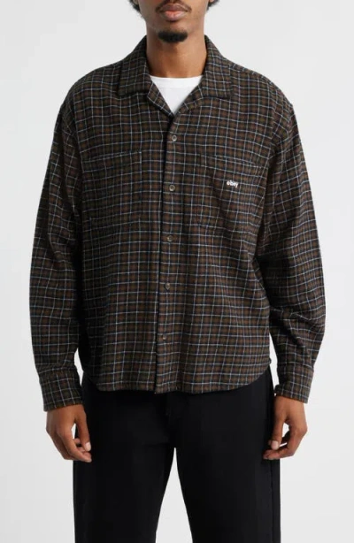 Obey Adams Plaid Long Sleeve Flannel Long Sleeve Camp Shirt In Gray