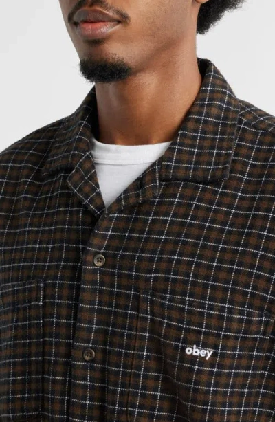 Obey Adams Plaid Long Sleeve Flannel Long Sleeve Camp Shirt In Gray