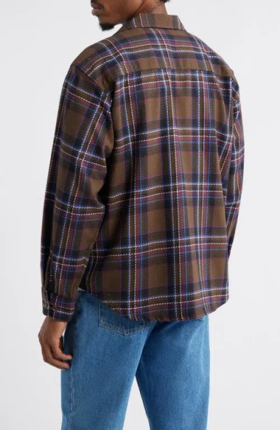 Obey Bradley Plaid Long Sleeve Flannel Camp Shirt In Brown