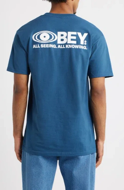 Obey All Seeing Cotton Graphic T-shirt In Blue