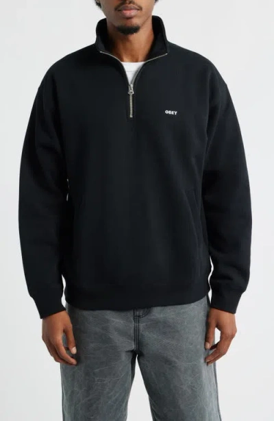 Obey Established Works Quarter-zip Fleece Pullover In Black