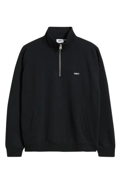 Obey Established Works Quarter-zip Fleece Pullover In Black