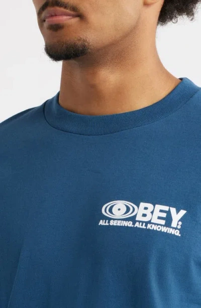 Obey All Seeing Cotton Graphic T-shirt In Blue