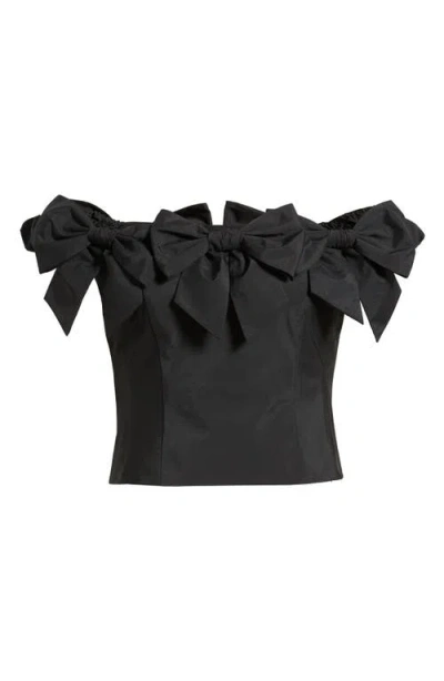 Loveshackfancy Winston Bow Off The Shoulder Crop Top In Black
