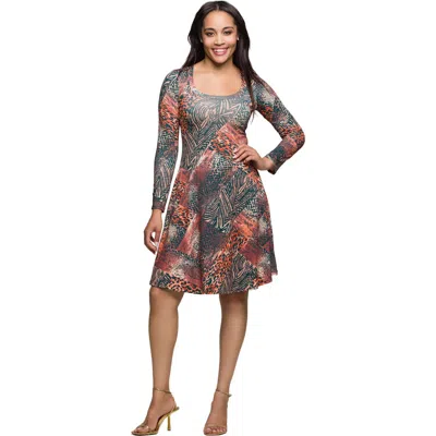 24seven Comfort Apparel Women's Long Sleeve Fit And Flare Dress In Gray