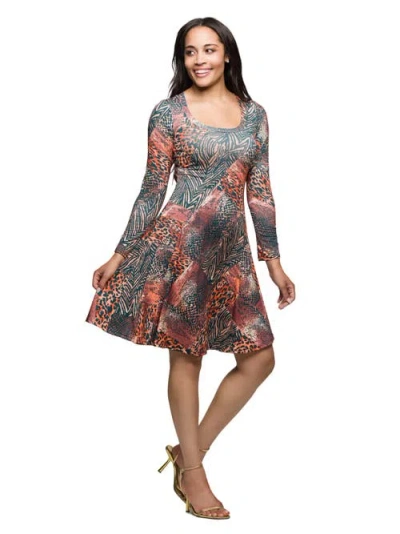 24seven Comfort Apparel Women's Long Sleeve Fit And Flare Dress In Gray