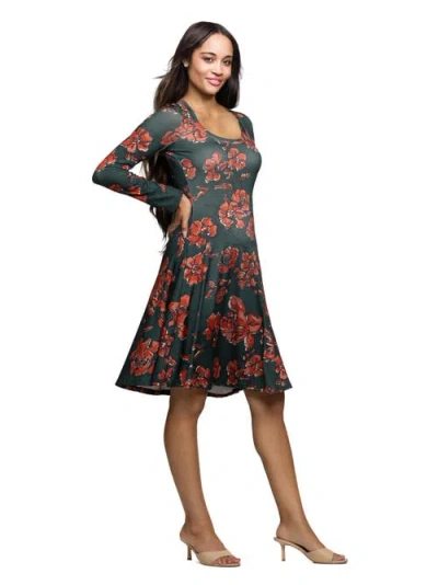 24seven Comfort Apparel Women's Long Sleeve Fit And Flare Dress In Multi