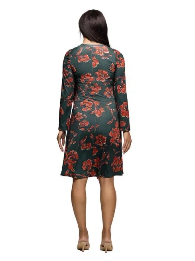 24seven Comfort Apparel Women's Long Sleeve Fit And Flare Dress In Multi