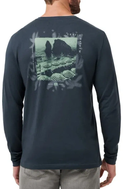 Travismathew Favorite Place Long Sleeve Cotton Graphic Pocket T-shirt In Black