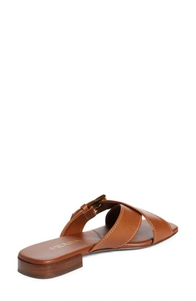 Prada Leather Crisscross Slides With Buckle Shoes In Brown