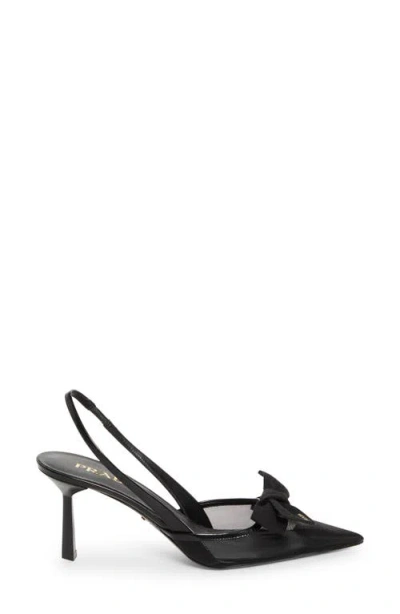 Prada Mesh Slingback Pumps Featuring Bow Detail In Black