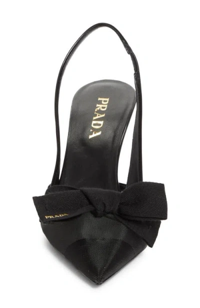 Prada Mesh Slingback Pumps Featuring Bow Detail In Black