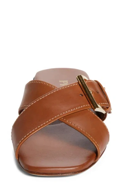 Prada Leather Crisscross Slides With Buckle Shoes In Brown