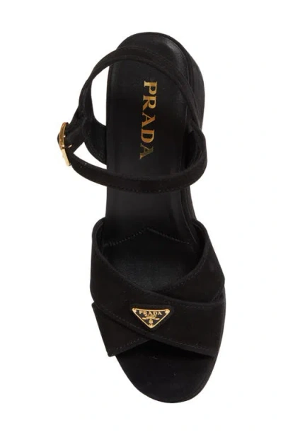 Prada Suede Triangle Logo Platform Sandals In Black