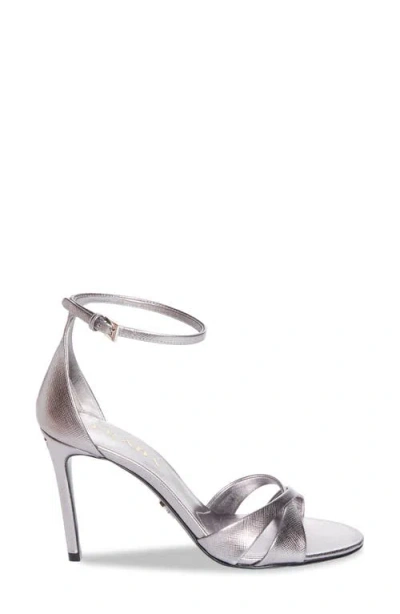 Prada 95mm Vernice Saffiano Metallic Leather Ankle-strap Sandals In Gray