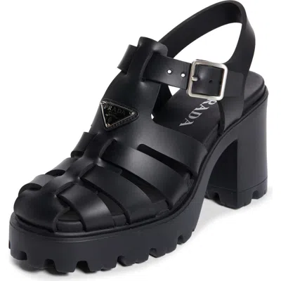 Prada 90mm Metal Buckle Platform Sandals In Black