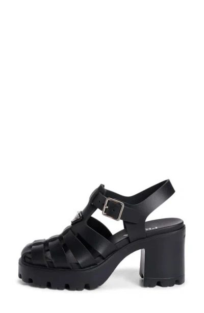 Prada 90mm Metal Buckle Platform Sandals In Black