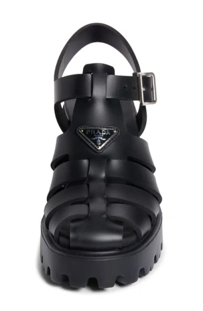 Prada 90mm Metal Buckle Platform Sandals In Black