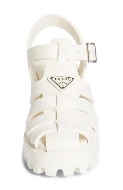 Prada Stride Flow Cage Platform Sandal In White