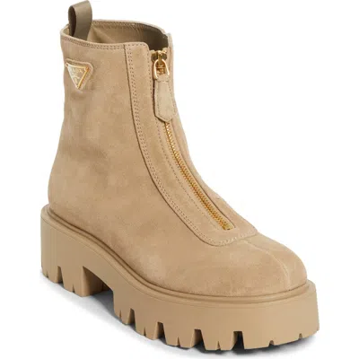 Prada Chunky Sole Ankle Boots With Pull Tab In Brown