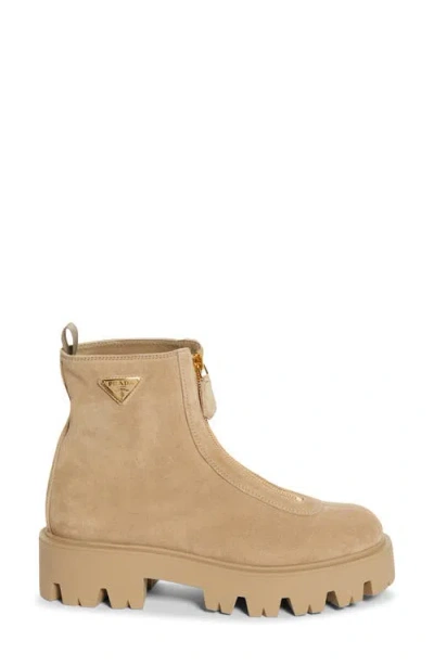 Prada Chunky Sole Ankle Boots With Pull Tab In Brown
